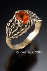 14 kt gold ring with flower from SE Asia- Crinum Lily and Leaf