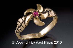 gemstone ring with Sri Lanka flower- Crepe Jasmine Flower and Leaf